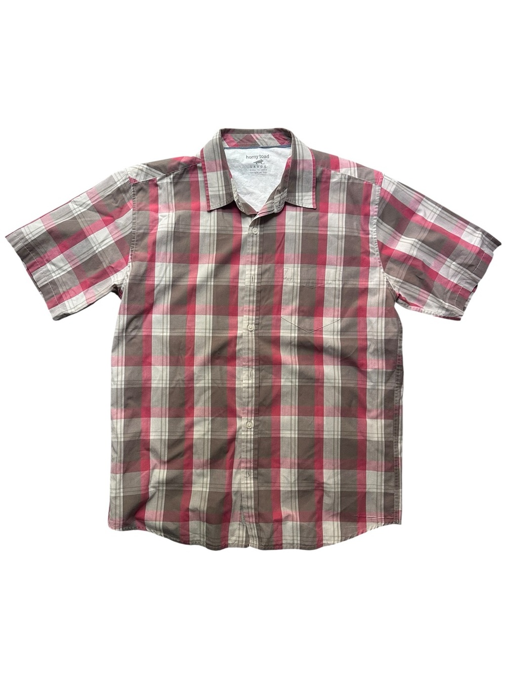 Horny Toad Short Sleeve‎ Button Down Checked Plaid Shirt Red/Brown Size Large